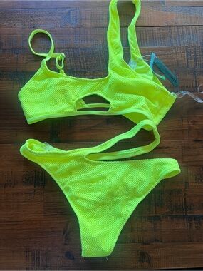Fashion Nova Neon Lime Cutout Bikini Set